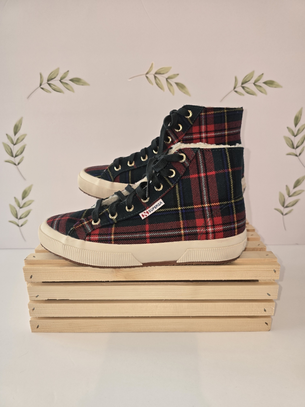 Superga Tartan Plaid Fleece Lined High Top Sneaker, Size 6.5